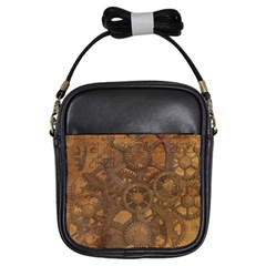 Background Steampunk Gears Grunge Girls Sling Bags by Nexatart