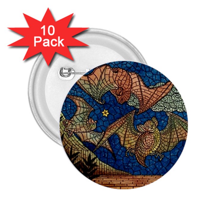 Bats Cubism Mosaic Vintage 2.25  Buttons (10 pack) 