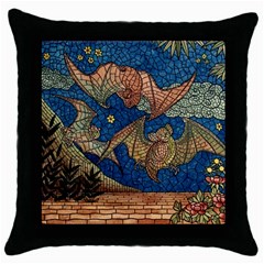 Bats Cubism Mosaic Vintage Throw Pillow Case (black) by Nexatart