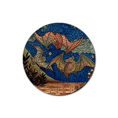 Bats Cubism Mosaic Vintage Rubber Round Coaster (4 Pack)  by Nexatart