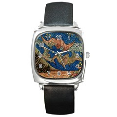 Bats Cubism Mosaic Vintage Square Metal Watch by Nexatart