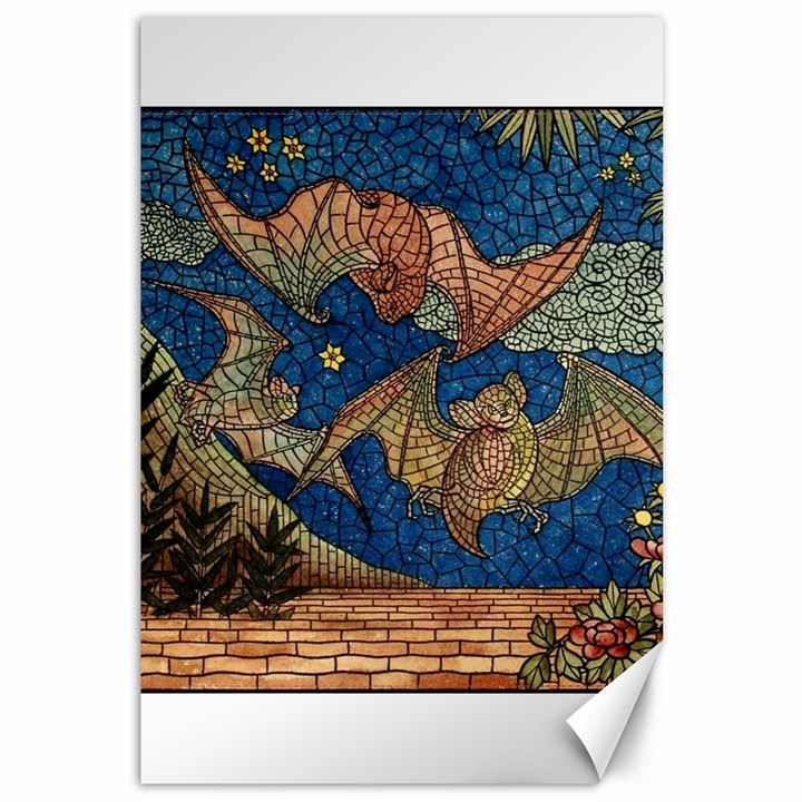 Bats Cubism Mosaic Vintage Canvas 12  x 18  