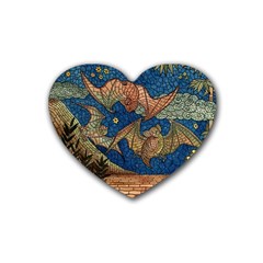 Bats Cubism Mosaic Vintage Rubber Coaster (heart)  by Nexatart