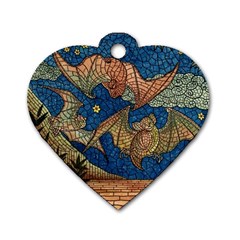 Bats Cubism Mosaic Vintage Dog Tag Heart (one Side) by Nexatart