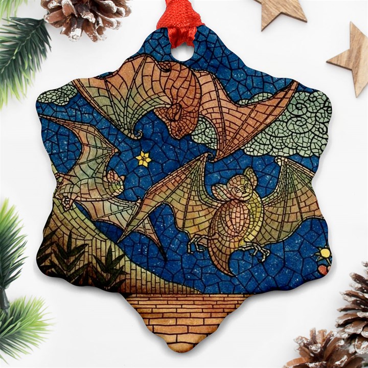 Bats Cubism Mosaic Vintage Snowflake Ornament (Two Sides)