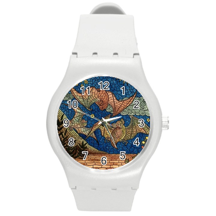 Bats Cubism Mosaic Vintage Round Plastic Sport Watch (M)