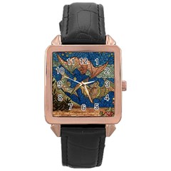 Bats Cubism Mosaic Vintage Rose Gold Leather Watch  by Nexatart