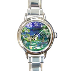 Background Fairy Tale Watercolor Round Italian Charm Watch