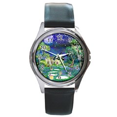 Background Fairy Tale Watercolor Round Metal Watch