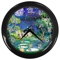 Background Fairy Tale Watercolor Wall Clocks (Black)