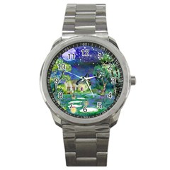 Background Fairy Tale Watercolor Sport Metal Watch