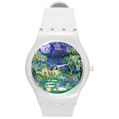 Background Fairy Tale Watercolor Round Plastic Sport Watch (M)