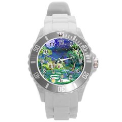 Background Fairy Tale Watercolor Round Plastic Sport Watch (L)