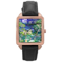 Background Fairy Tale Watercolor Rose Gold Leather Watch 