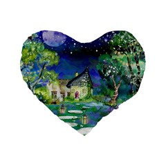 Background Fairy Tale Watercolor Standard 16  Premium Flano Heart Shape Cushions by Nexatart