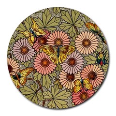 Flower Butterfly Cubism Mosaic Round Mousepads by Nexatart