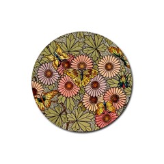 Flower Butterfly Cubism Mosaic Rubber Round Coaster (4 Pack)  by Nexatart