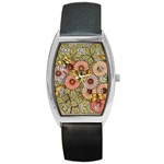 Flower Butterfly Cubism Mosaic Barrel Style Metal Watch Front