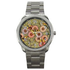 Flower Butterfly Cubism Mosaic Sport Metal Watch by Nexatart