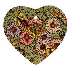 Flower Butterfly Cubism Mosaic Heart Ornament (two Sides)