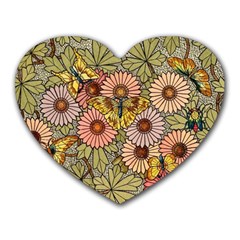 Flower Butterfly Cubism Mosaic Heart Mousepads by Nexatart