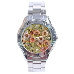 Flower Butterfly Cubism Mosaic Stainless Steel Analogue Watch by Nexatart