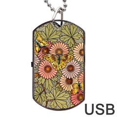 Flower Butterfly Cubism Mosaic Dog Tag Usb Flash (one Side) by Nexatart