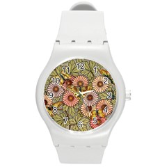 Flower Butterfly Cubism Mosaic Round Plastic Sport Watch (m) by Nexatart