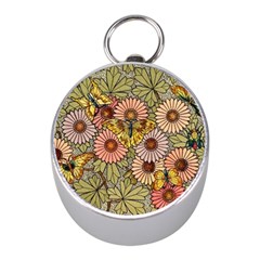 Flower Butterfly Cubism Mosaic Mini Silver Compasses by Nexatart