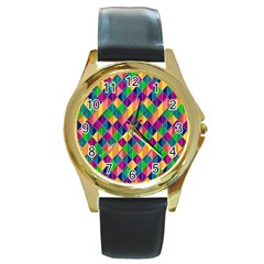 Background Geometric Triangle Round Gold Metal Watch