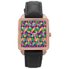 Background Geometric Triangle Rose Gold Leather Watch 