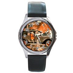 Car Automobile Transport Passenger Round Metal Watch by Nexatart