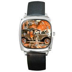 Car Automobile Transport Passenger Square Metal Watch by Nexatart