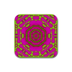 Fern Forest Star Mandala Decorative Rubber Square Coaster (4 Pack)  by pepitasart