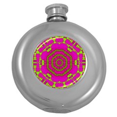 Fern Forest Star Mandala Decorative Round Hip Flask (5 Oz) by pepitasart