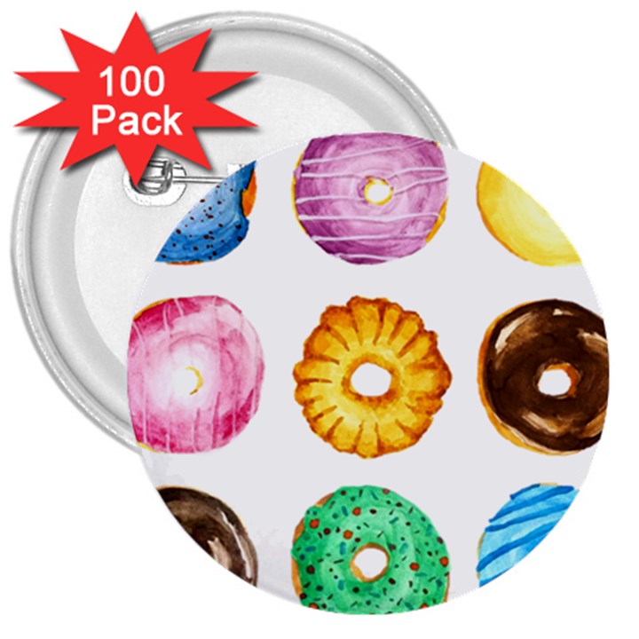 Donuts 3  Buttons (100 pack) 