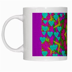 Hearts In A Mandala Scenery Of Fern White Mugs by pepitasart