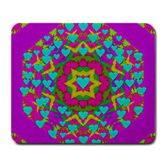 Hearts In A Mandala Scenery Of Fern Large Mousepads by pepitasart