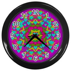 Hearts In A Mandala Scenery Of Fern Wall Clocks (black) by pepitasart