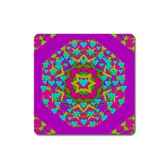 Hearts In A Mandala Scenery Of Fern Square Magnet by pepitasart