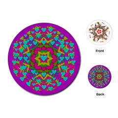 Hearts In A Mandala Scenery Of Fern Playing Cards (round)  by pepitasart