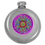 Hearts In A Mandala Scenery Of Fern Round Hip Flask (5 oz) Front