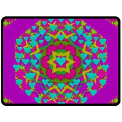 Hearts In A Mandala Scenery Of Fern Fleece Blanket (large)  by pepitasart