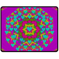 Hearts In A Mandala Scenery Of Fern Fleece Blanket (medium)  by pepitasart