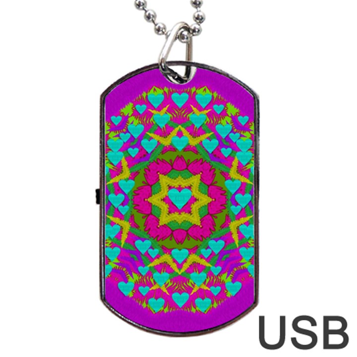 Hearts In A Mandala Scenery Of Fern Dog Tag USB Flash (Two Sides)