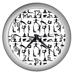 Yoga Pattern Wall Clocks (silver)  by Valentinaart