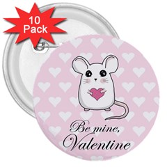 Cute Mouse - Valentines Day 3  Buttons (10 Pack)  by Valentinaart