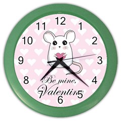 Cute Mouse - Valentines Day Color Wall Clocks by Valentinaart