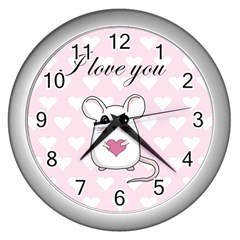 Cute Mouse - Valentines Day Wall Clocks (silver)  by Valentinaart