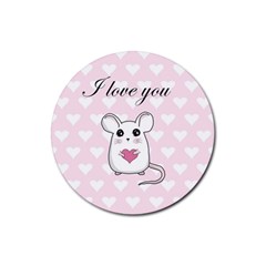 Cute Mouse - Valentines Day Rubber Round Coaster (4 Pack)  by Valentinaart